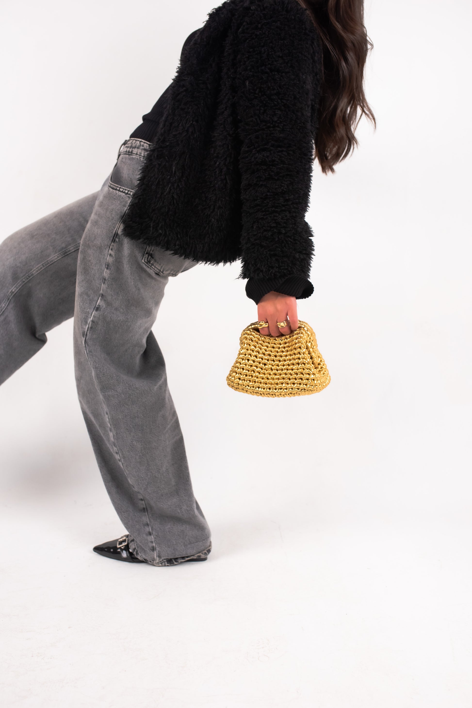 Metallic Bubbly Clutch Gold Large