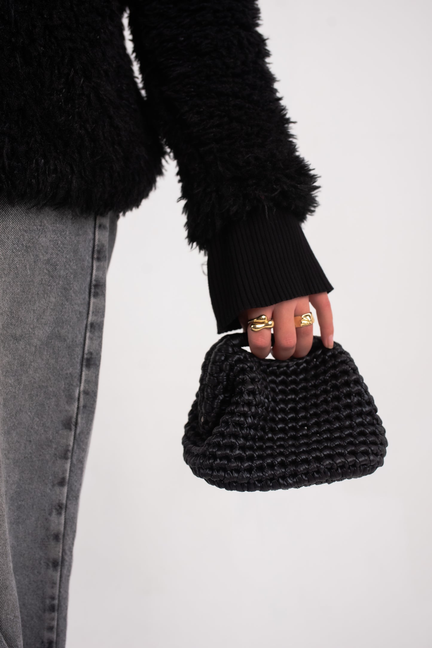 Metallic Bubbly Clutch Black Medium