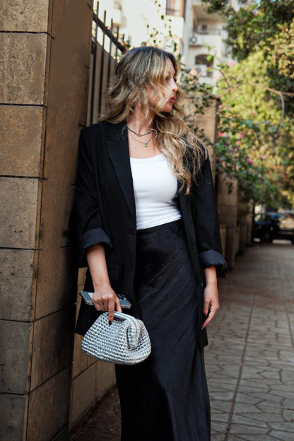 Metallic Bubbly Clutch Black Large